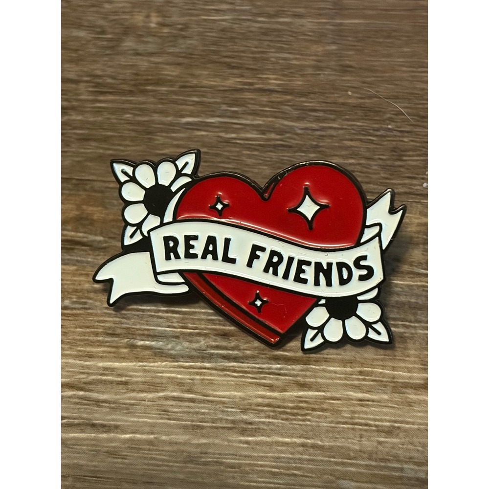 Real Friends Band Enamel Pin Heart Tattoo Design Pop Punk Music Accessory